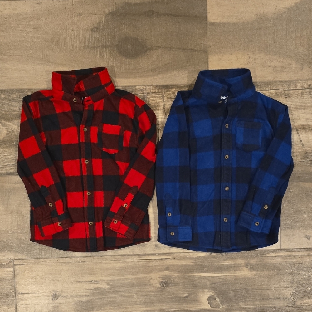 Jumping Beans Red and Blue Fleece Plaid Kids Button Down Shirts